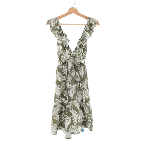 Cupshe Dresses & Skirts - Cupshe Wrap Palm Print Ruffle Green Dress Swim Cover Up Dress